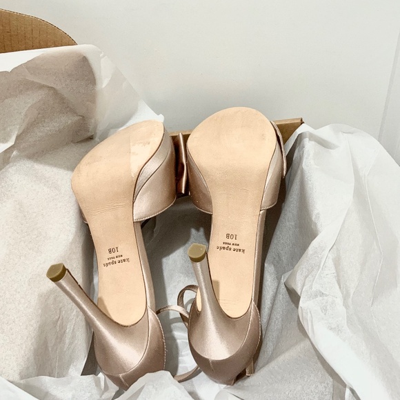 Kate Spade Bridal Bow Champagne Satin Platform Sandal Stiletto Heel Evening pump - Picture 9 of 9